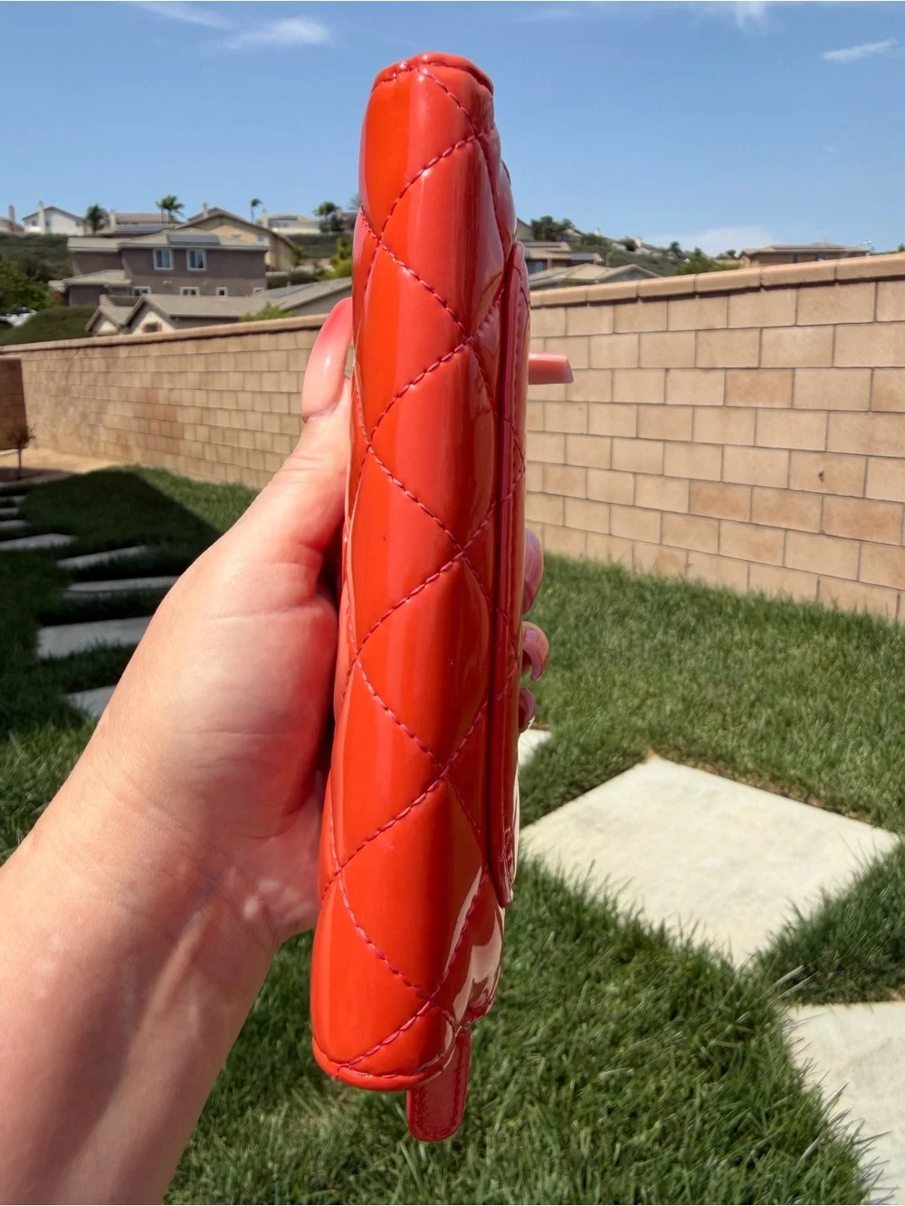 Chanel Orange Quilted Patent Leather CC French Wallet✨✨